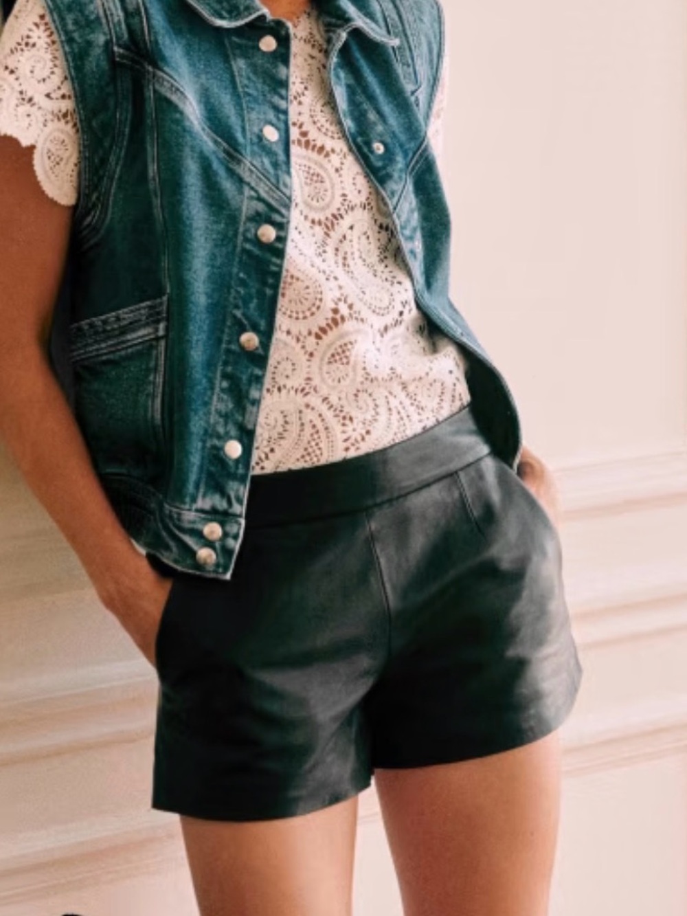 Sezane Black Leather Harlow Shorts